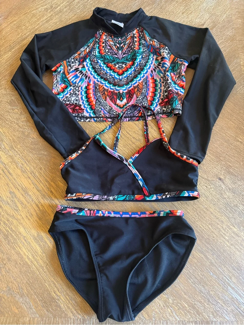 Girls swimsuit 3 piece art class crop rash guard with top 7/8 bottoms 6/6x - Picture 1 of 10